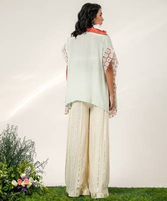 Cruise blue and ivory embroidered organza and georgette sharara and kaftan shirt set 2