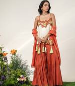Ivory and rust embroidered organza georgette sharara set