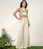 Ivory embroidered organza georgette sharara set