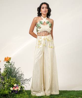 Ivory embroidered organza georgette sharara set 2