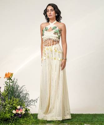 Ivory embroidered organza georgette sharara set 3