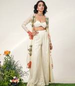 Ivory embroidered organza  georgette jacket sharara set