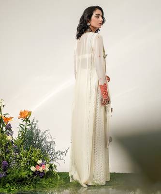 Ivory embroidered organza  georgette jacket sharara set 2