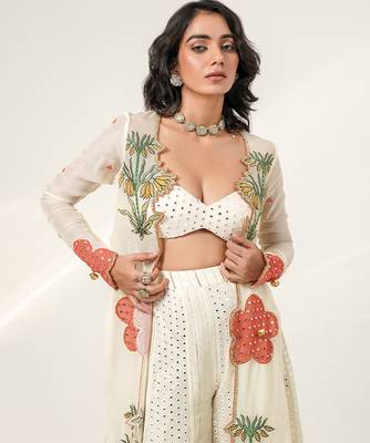 Ivory embroidered organza  georgette jacket sharara set 4