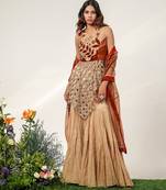 Golden and rust embroidered glass tissue and cotton sharara set