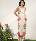 Ivory and tangerine orange embroidered organza nysha silk kurta set