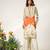 Ivory and tangerine orange embroidered organza and crepe kurta set