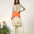 Ivory and tangerine orange embroidered organza and crepe kurta set