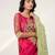 Fuchsia pink embroidered chanderi and georgette kurta set
