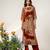 Golden and rust embroidered tissue velvet kurta pant set