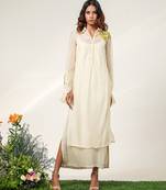 Ivory embroidered organza and georgette inner dress and kurta set