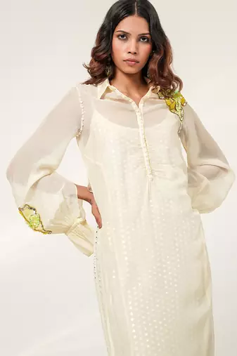 Ivory embroidered organza and georgette inner dress and kurta set