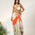 Ivory and tangerine orange embroidered crepe drape skirt set