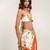 Ivory and tangerine orange embroidered crepe drape skirt set