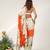 Ivory and tangerine orange embroidered crepe drape skirt set