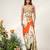 Ivory and tangerine orange embroidered crepe corset skirt set