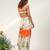 Ivory and tangerine orange embroidered crepe corset skirt set