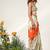 Ivory and tangerine orange embroidered crepe corset skirt set