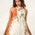 Ivory and tangerine orange embroidered crepe dress