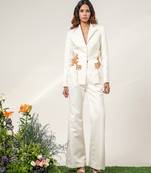 Ivory embroidered nysha silk blazer and pant set
