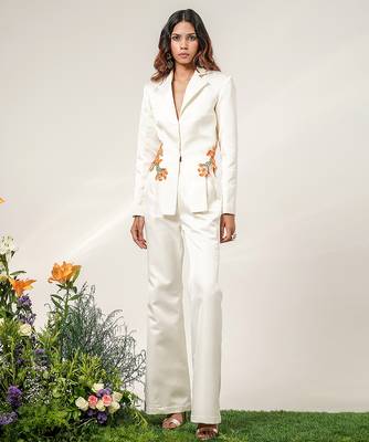 Ivory embroidered nysha silk blazer and pant set 2