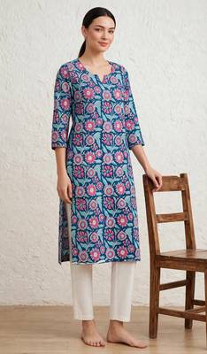 Blue hand block printed pure cotton kurti 1