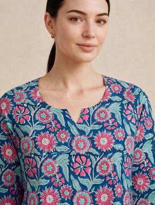 Blue hand block printed pure cotton kurti 3