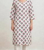 Pink white hand block printed  pure cotton kurti