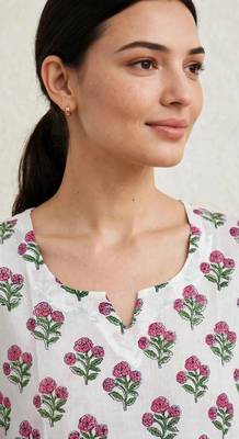 Pink white hand block printed  pure cotton kurti 3