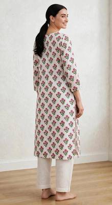 Pink white hand block printed  pure cotton kurti 4