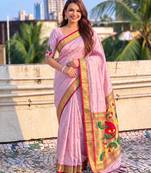 women's zari woven paithani soft silk blend traditional saree with blouse