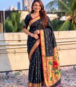 women's zari woven paithani soft silk blend traditional saree with blouse