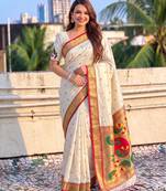 women's zari woven paithani soft silk blend traditional saree with blouse