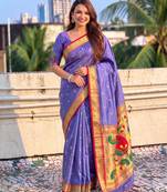 women's zari woven paithani soft silk blend traditional saree with blouse