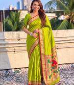 women's zari woven paithani soft silk blend traditional saree with blouse