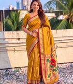 women's zari woven paithani soft silk blend traditional saree with blouse