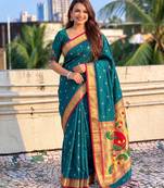 women's zari woven paithani soft silk blend traditional saree with blouse