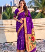 women's zari woven paithani soft silk blend traditional saree with blouse