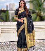 women's zari woven paithani silk blend traditional saree with blouse