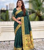 women's zari woven paithani silk blend traditional saree with blouse