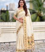women's zari woven paithani silk blend traditional saree with blouse