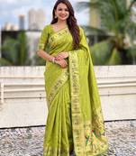 women's zari woven paithani silk blend traditional saree with blouse