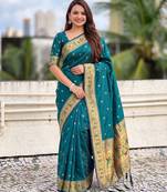 women's zari woven paithani silk blend traditional saree with blouse