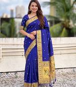 women's zari woven paithani silk blend traditional saree with blouse