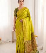 women's zari woven soft silk blend traditional saree with blouse