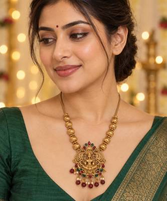 traditional gold-tone lakshmi pendant necklace with multicolour stone 1