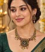 floral green stone antique gold heritage necklace set