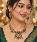floral green stone antique gold heritage necklace set