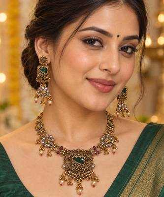 green pendant antique gold heritage necklace set 1