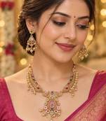 pink stone traditional necklace set